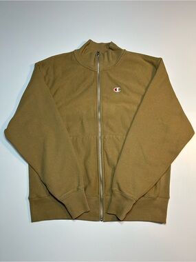 Champion Reverse Weave Full Zip Mock Neck Jacket Sweatshirt Khaki